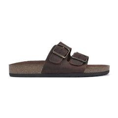 White Mountain Helga Brown Rounded Toe Buckle Closure Leather Footbeds Sandal