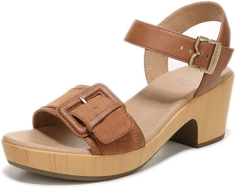 Dr. Scholl's Felicity Honey Ankle Strap Block Heel Open Toe Leather Clog Sandals