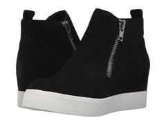 Steve Madden Wedgie Black Suede Fashion Double Side Zipper Soft Wedge Sneakers