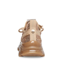 Steve Madden Maxima Lace Up Sculpted Sole Glitzy Accent Sneakers Rose Gold