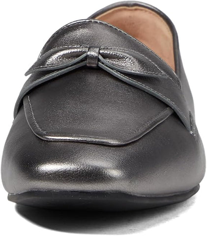 Cole Haan York Bow Dark Silver Metallic Leather Slip On Bow Detailed Loafers