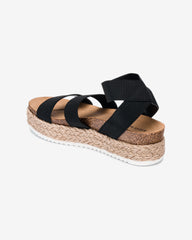 Steve Madden Kimmie Black Flatform Platform Espadrille Fitted Wedge Sandals