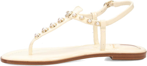 Sam Edelman Gigi Porcelain Pearl Embossed Open Toe Ankle Strap Flats Sandals