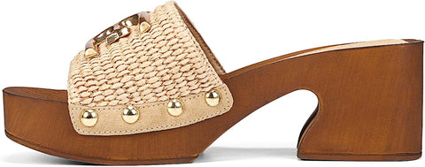 Sam Edelman Francina Natural Platform Slip On Slide Mule Block Heeled Sandals