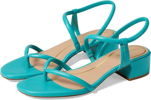 Cole Haan Calli Thong Turquoise Leather Open Toe Slip On Block Heeled Sandals