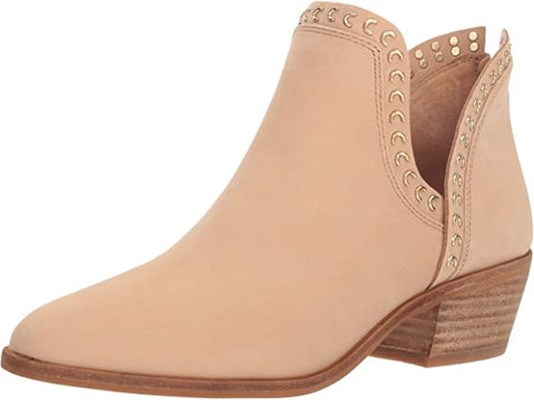 Vince Camuto Prafinta Morocco Nude Leather Zipper Low Heel Cut Out Ankle Booties
