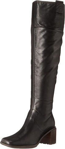 Franco Sarto Forla Black Leather Fashion Zipper Block Heel Knee High Boots 5.5