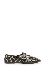 Jeffrey Campbell Holed Black Gold Silver Fashion Slip On Flat Mary Jane Flat Shoes