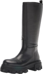 Steve Madden Priority Black Leather Chunky Lug Sole Rounded Toe Pull On Boots