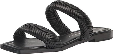 Dolce Vita Inya Black Stella Slip On Open Squared Toe Woven Straps Flats Sandals