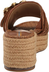 Sam Edelman Celia Cuoio Raffia Slip On Squared Open Toe Wedge Heeled Sandals