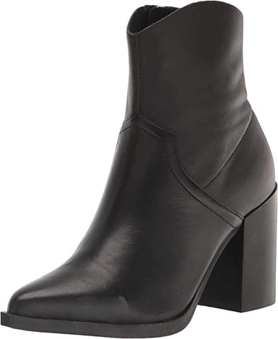 Steve Madden Cate Black Leather Block Heel Pointed Toe Pull On Fashion Boots