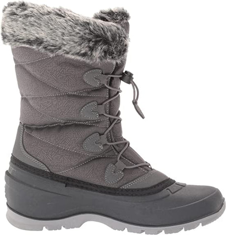 Kamik Momentum3 Charcoal Pull On Rounded Toe Waterproof Fur Trim Ankle Snow Boot