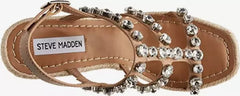 Steve Madden Upright-R Tan Espadrille Pearl Embellished Strap Wedge Sandals 8