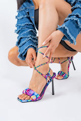 Cape Robbin Pops Up the Bubbly Multi Color Black Tie Up High Heeled Sandals