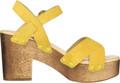 Sam Edelman Josefine Mustard Yellow Suede Block Heel Ankle Strap Heeled Sandals