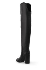 Jeffrey Campbell Bridle Block Heeled Knee High Black Leather Dress Boots