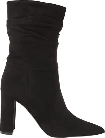 Nine West Denner2 Black2 Suede Pointed Toe Pull On Block Heel Mid-Calf Boots