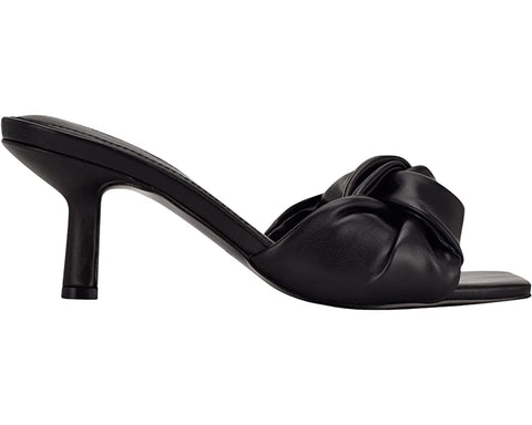 Nine West Knot 3 Black Slip On Squared Open Toe Kitten Heeled Fashion Sandals