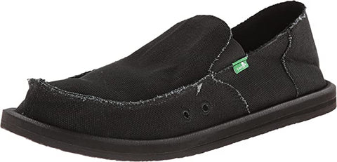 Sanuk Men's Vagabond Black Rounded Toe Slip On Flat Comfortable Loafers Shoes