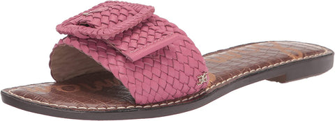 Sam Edelman Gabriela Carmine Rose Open Toe Slip On Leather Flat Slides Sandals