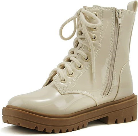 Soda Firm Bone Patent Lace Up Rounded Toe Chunky Platform Combat Ankle Boots