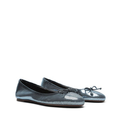 Schutz Damaris Metallic Blue Leather Round Toe Ballet Flat Ballet Shoes