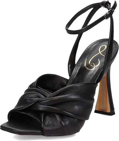 Sam Edelman Lavendar Black Ankle Strap Squared Open Toe Spool Heeled Sandals