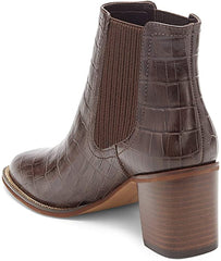 Vince Camuto Jentilliy Brown Croco Ankle Leather Block Heel Almond Toe Booties