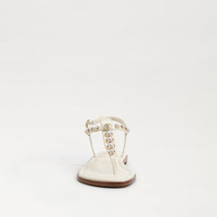 Sam Edelman Gigi Porcelain Pearl Embossed Open Toe Ankle Strap Flats Sandals