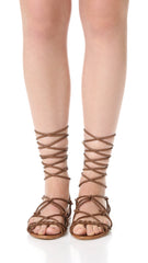 Schutz Kathleen Bark Brown Flat Wrap Around Braided Leather Gladiator Sandals