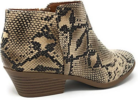 Soda Mug Python Snake Brown Low Cut Block Heel Ankle Booties (6)