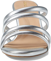 Cole Haan Adella Silver Metallic Squared Open Toe Slingback Block Heeled Sandals