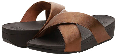 FitFlop Women's Lulu Cross Slide Sandals-Leather Bronze Leather Wedge Mule