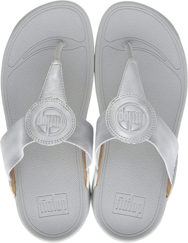 FitFlop Walkstar Silver Slip On Open Toe Strappy Stretchy Flat Slides Sandals