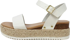 Soda Clip White Open Toe Faux Leather Buckle Ankle Strap Wedges Heeled Sandals