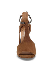 Jessica Simpson Rexa Ankle-Chain Tan Suede Sandals High Heel Peep Toe Dress Pump