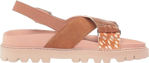 Dolce Vita Niles Caramel Multi Leather Ankle Strap Rounded Open Toe Flat Sandals