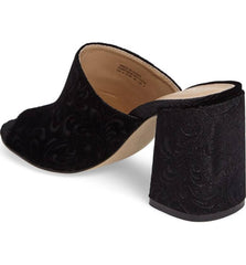 Shellys London Dalia Black Velvet Casual Open Toe Black Mid Heel Mule Pumps