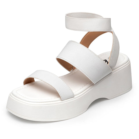 Trary Platform White Sandals Women Open Toe Strappy Elastic Ankle Strap Sandals 9.5