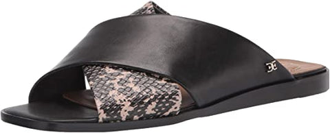 Sam Edelman Idina Black Sesame Slip On Open Toe Mule Slide Slip-On Flat Sandals