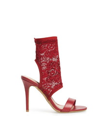 Charles David Remote Scarlet Red Lace Sock Fabric Bootie Stiletto Heeled Sandals