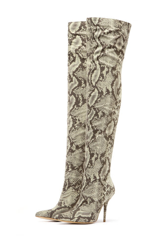 Cape Robbin Bloom-1 Snake Stiletto High Heel Pointed Toe Fashion High Heel Boots
