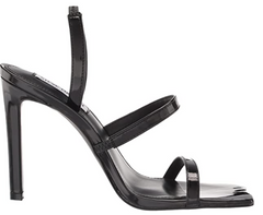 Steve Madden Gracey Black Patent Square-Toe Slip-On Stiletto Heeled Sandals