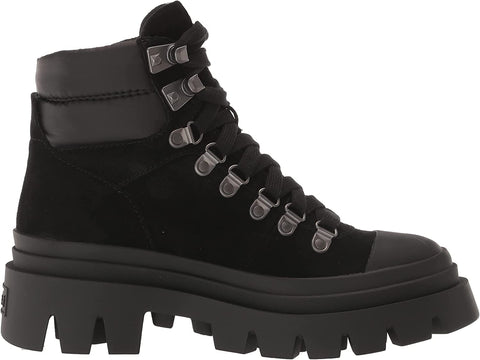 Ash Black Leather Lace Up Hiking Lug Sole Combat Fashion Ankle Boots