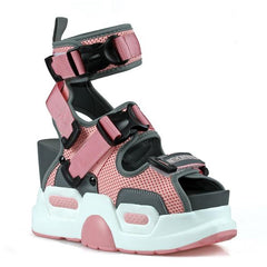 Anthony Wang Mulberry-03 Pink Cranberry Chunky Platform Wedge Strappy Sandal