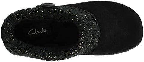 Clarks Black Knitted Collar Winter Clog Rounded Closed Toe Slippers