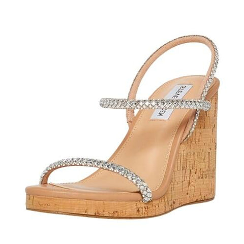 Steve Madden Morgan Rhinestone Slip On Strappy Open Toe Wedge Heeled Sandals