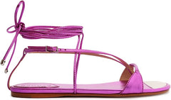 Schutz Vikki Flat Bright Violet T-Strap Ankle Strap Lace up Open Toe Flat Sandal