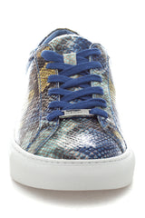 JSlides Women's LUCKI Lace-up Round toe Platform Sneaker, BLUE MULTI EMB